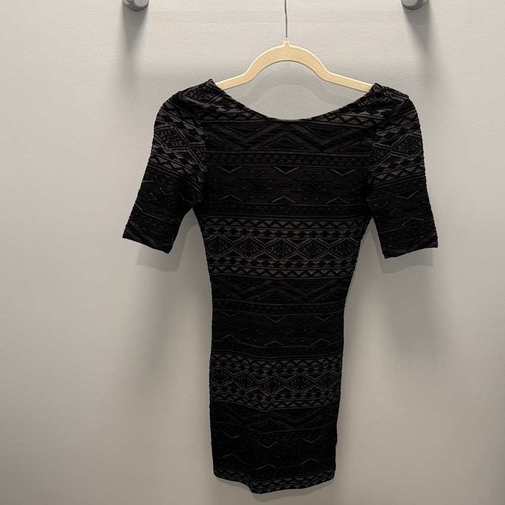 Divided Black Textured Mini Dress